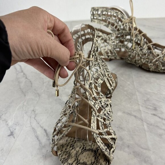 Joie Renee Sandals 8 Womens Leather Caged Animal Print Lace Up Flat Open Toe 38 - Picture 7 of 9